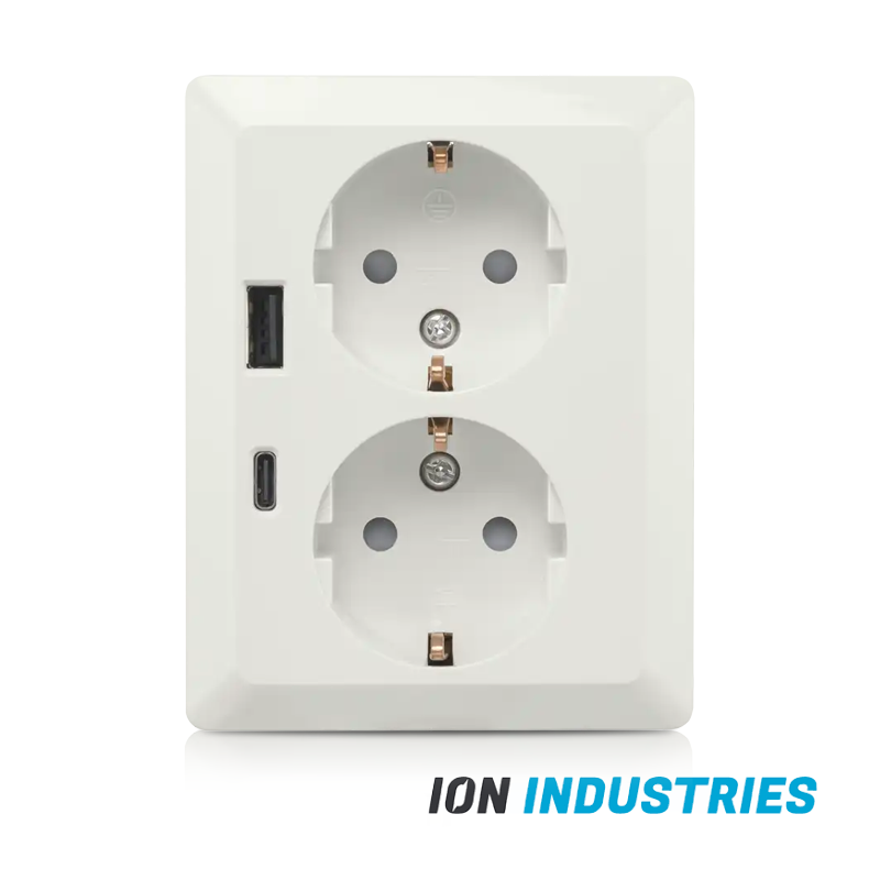 ION INDUSTRIES | WANDCONTACTDOOS HALF OPBOUW | 2-VOUDIG | RA | USB A + USB C | ALPIN WIT