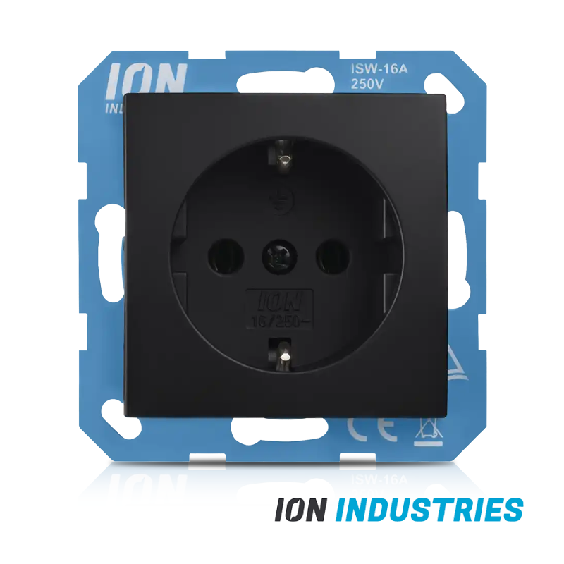ION INDUSTRIES | WANDCONTACTDOOS | RA | MET AANRAAKBEVESTIGING | E1 | MATZWART