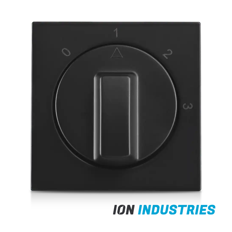 ION INDUSTRIES | CENTRAALPLAAT MET DRAAIKNOP | 3-STANDENSCHAKELAAR MET NULSTAND | V1/J1 | MATZWART