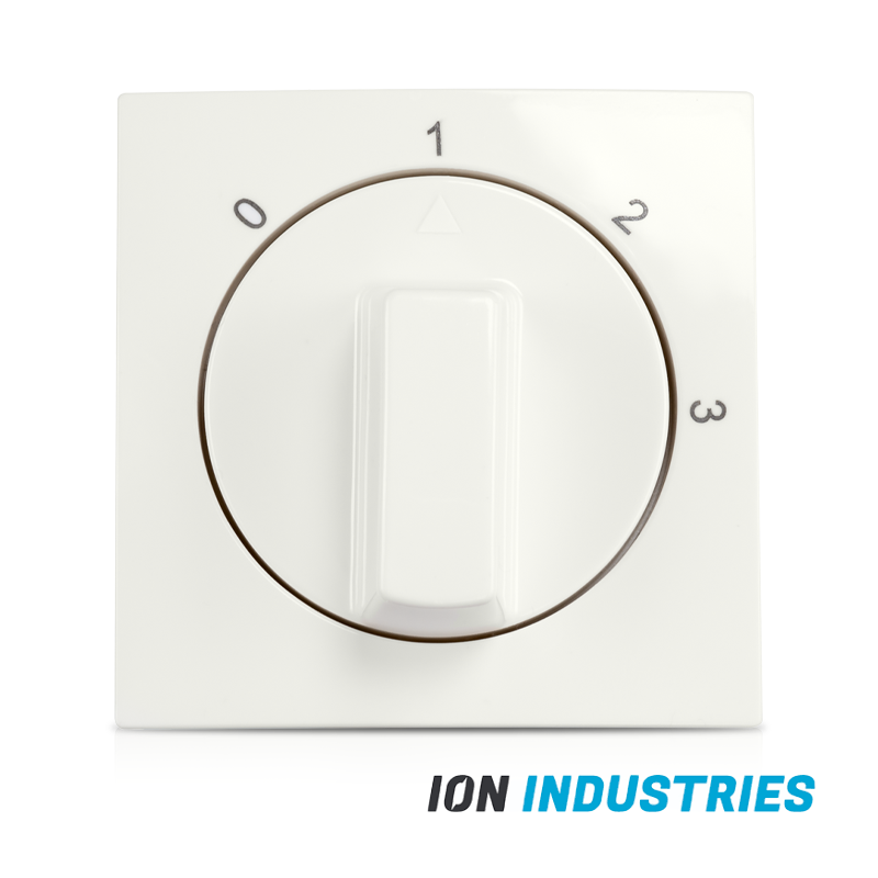 ION INDUSTRIES | CENTRAALPLAAT MET DRAAIKNOP | 3-STANDENSCHAKELAAR | MET NULSTAND | E1 | ALPIN WIT
