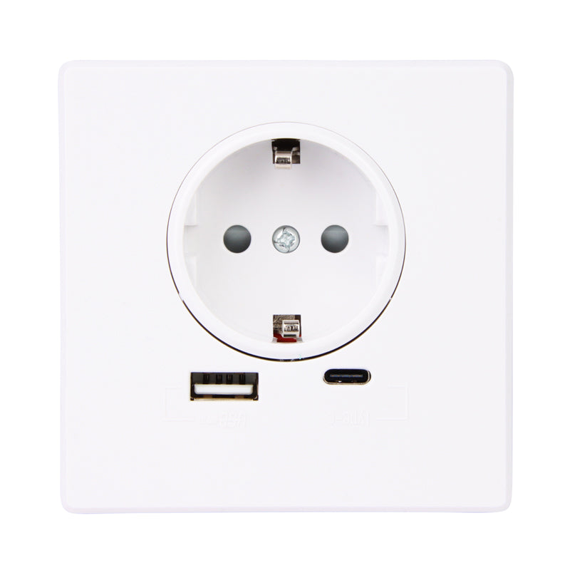 WANDCONTACTDOOS | MET USB-A & USB-C AANSLUITING | WIT