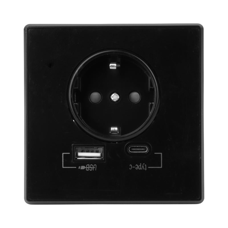 WANDCONTACTDOOS | MET USB-A & USB-C AANSLUITING | ZWART