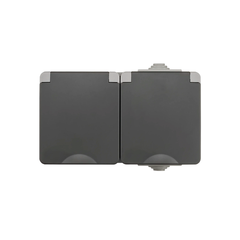 ION INDUSTRIES | OPBOUW WANDCONTACTDOOS 2X | HORIZONTAAL | IP55 | GRIJS