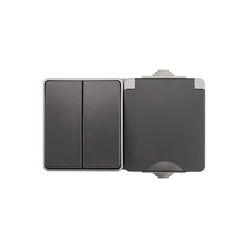 ION INDUSTRIES | OPBOUW WANDCONTACTDOOS + SERIESCHAKELAAR | HORIZONTAAL | IP55 | GRIJS