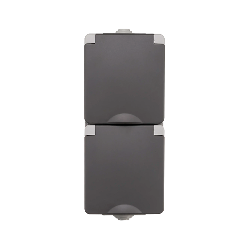 ION INDUSTRIES | OPBOUW WANDCONTACTDOOS 2X | VERTICAAL | IP55 | GRIJS