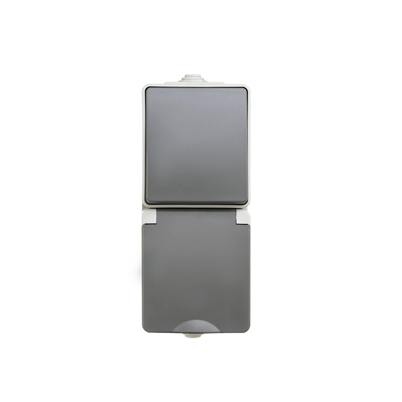 ION INDUSTRIES | OPBOUW COMBINATIE | WANDCONTACTDOOS EN WISSELSCHAKELAAR | VERTICAAL | IP 55 | GRIJS