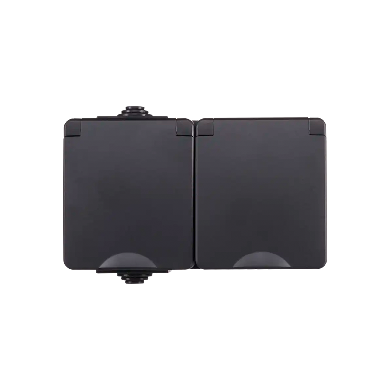 ION INDUSTRIES | OPBOUW WANDCONTACTDOOS 2X | HORIZONTAAL | IP55 | ZWART