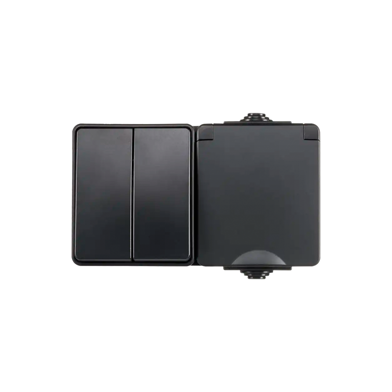 ION INDUSTRIES | OPBOUW WANDCONTACTDOOS + SERIESCHAKELAAR | HORIZONTAAL | IP55 | ZWART