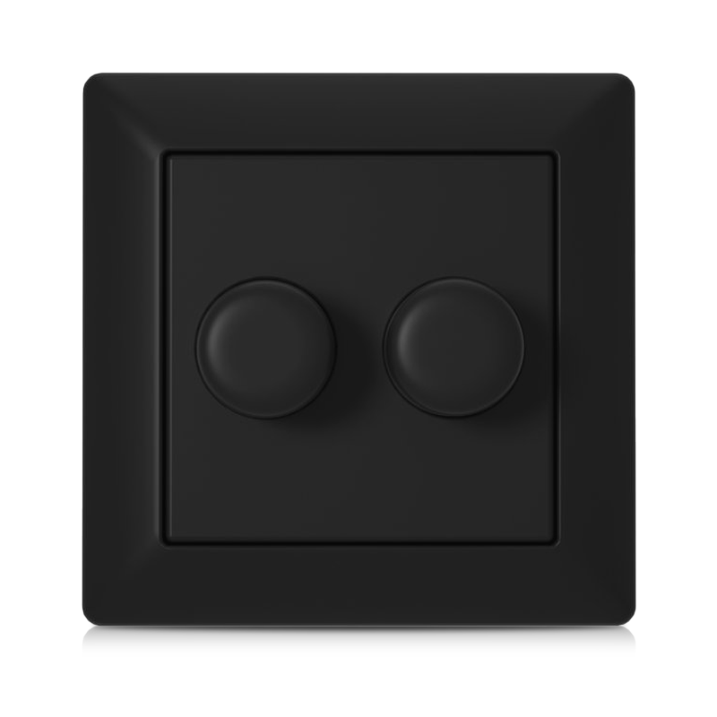 ECODIM ED-10005B | DUO DIMMERKNOP ZWART T.B.V. GIRA/JUNG/MERTEN | INCL. CENTRAALPLAAT EN RAAMWERK
