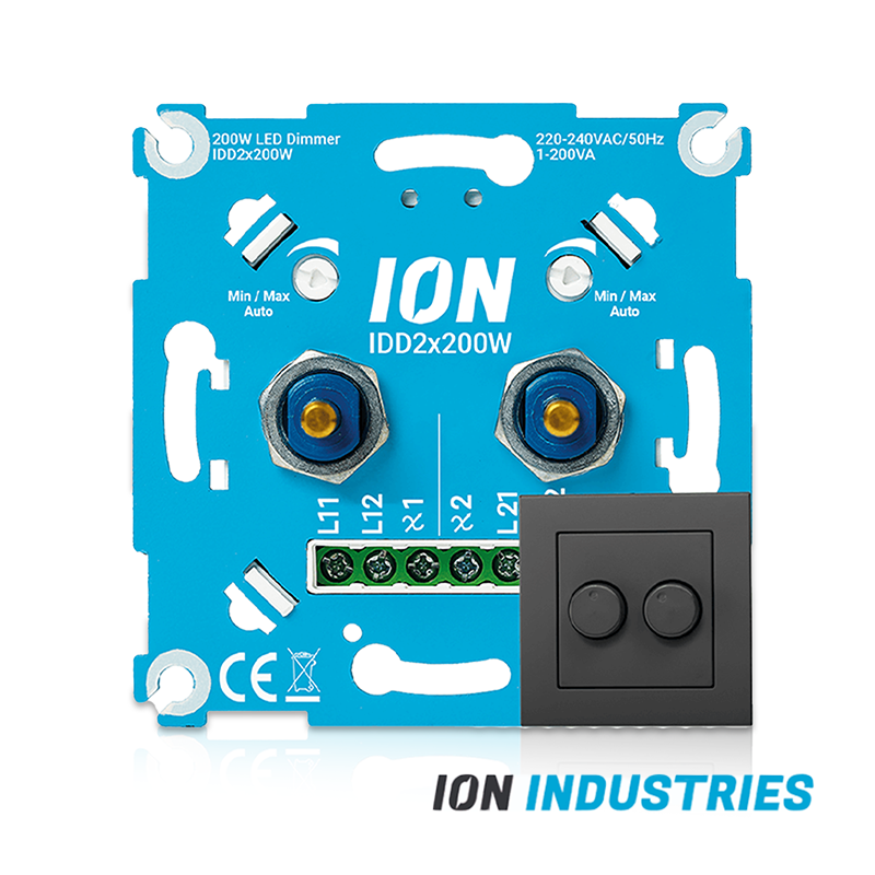 DUO TRIAC LED DIMMER | MAT ANTRACIET AFDEKPLAAT | 2×0.3-200 WATT | ION INDUSTRIES